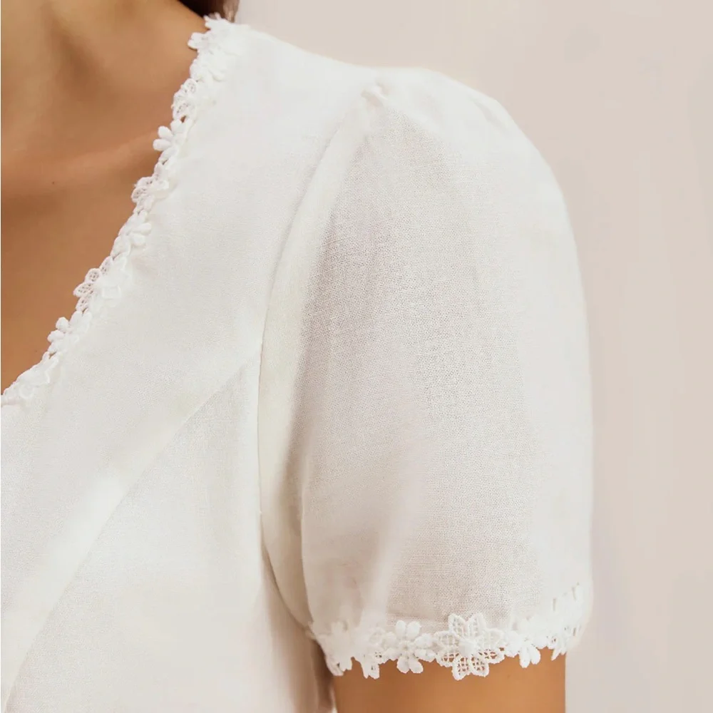 Rihoas White Square Neck Button Lace Blouse - Picture 2 of 9